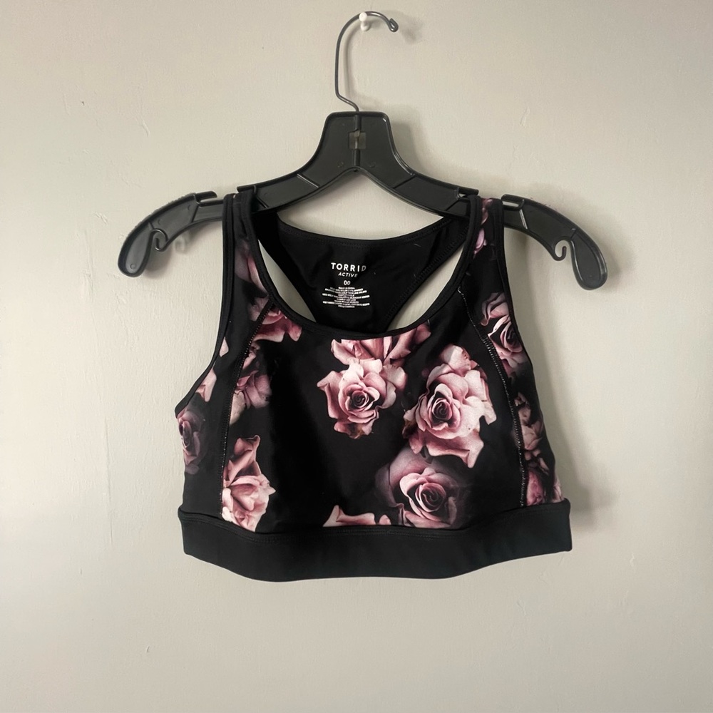 Torrid Active Black Pink Vintage Rose Sports Bra NWOT